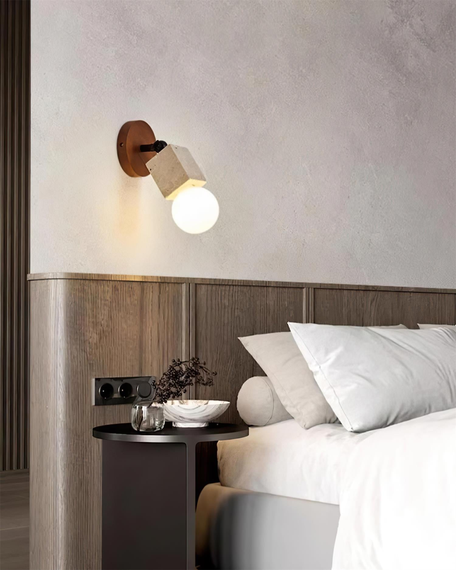 Ritta Cute Travertine Wall Lamp Wood Plate - Neutralighting