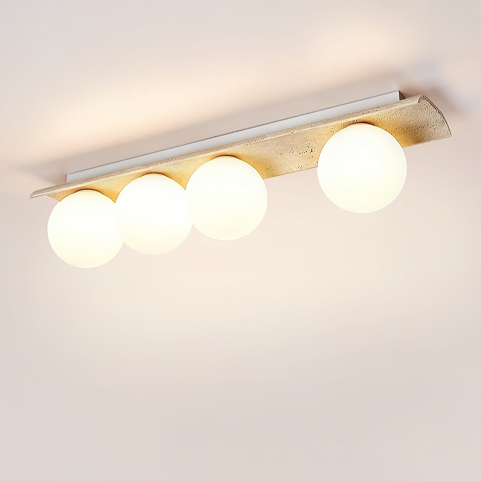 Bianca Globe Modern Minimalist Travertine Glass Ceiling Lamp - Neutralighting