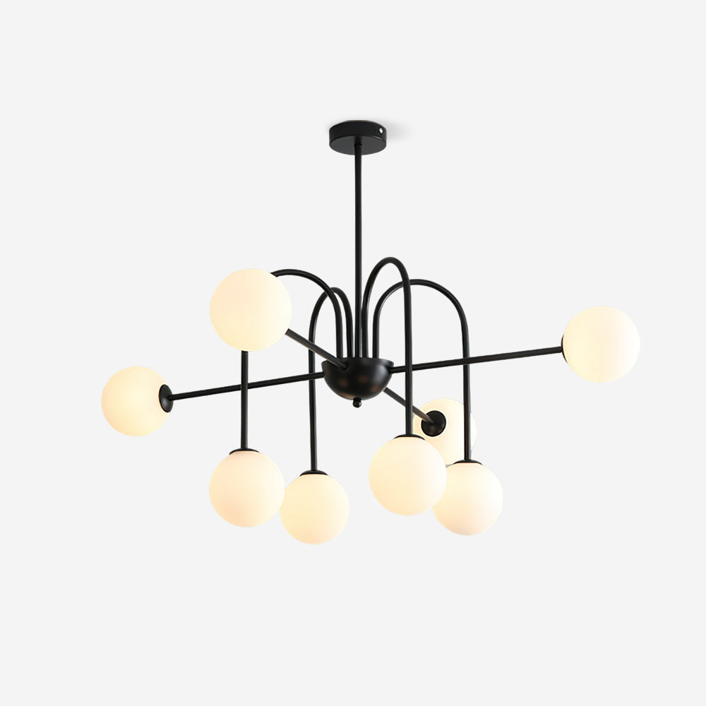 Chandelier Black Metal Arches Glass Globes Minimalist - Neutralighting