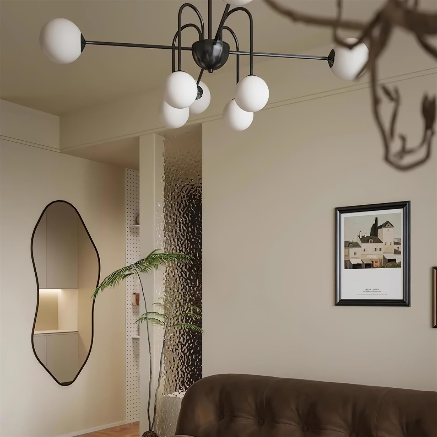 Chandelier Black Metal Arches Glass Globes Minimalist - Neutralighting
