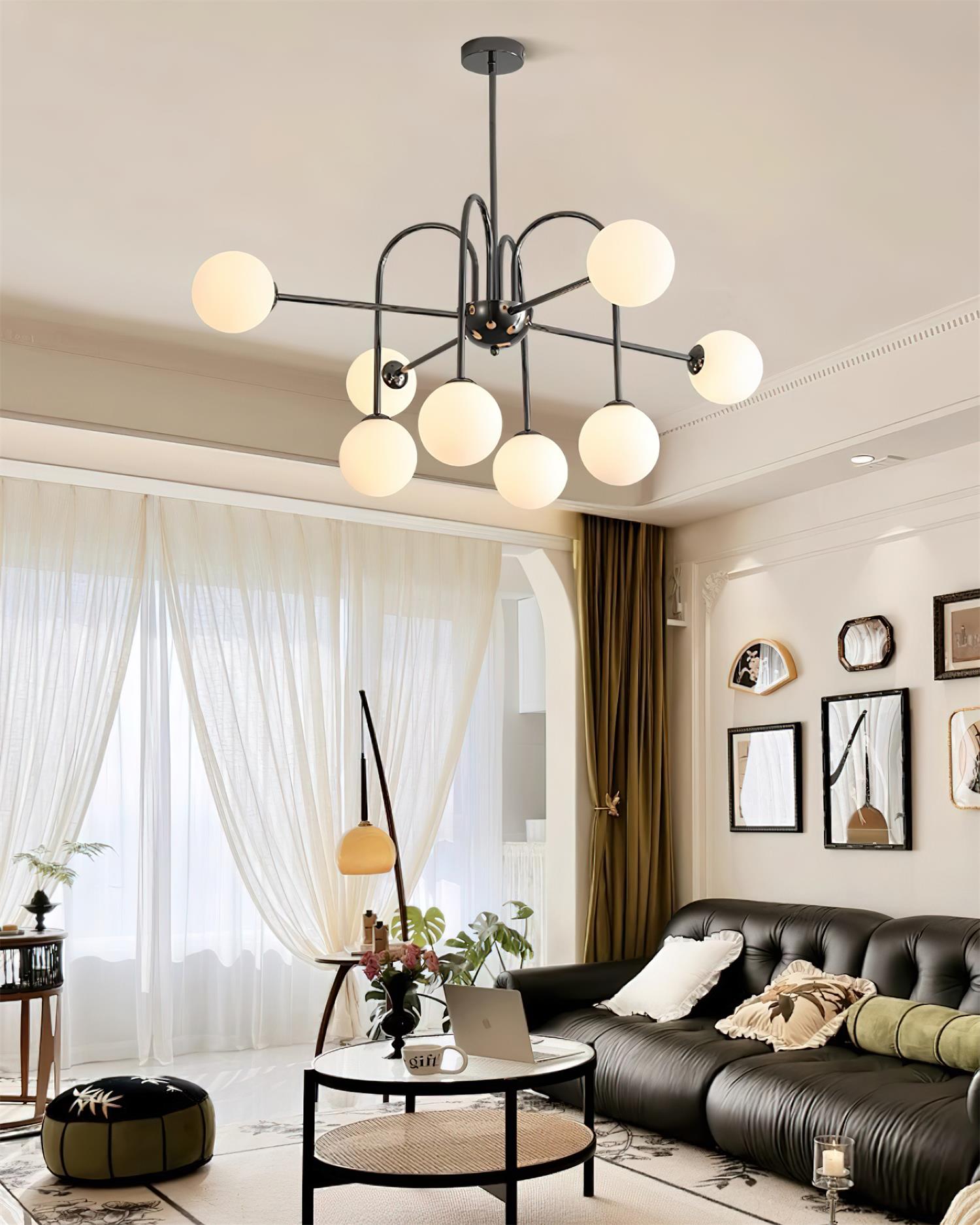 Chandelier Black Metal Arches Glass Globes Minimalist - Neutralighting