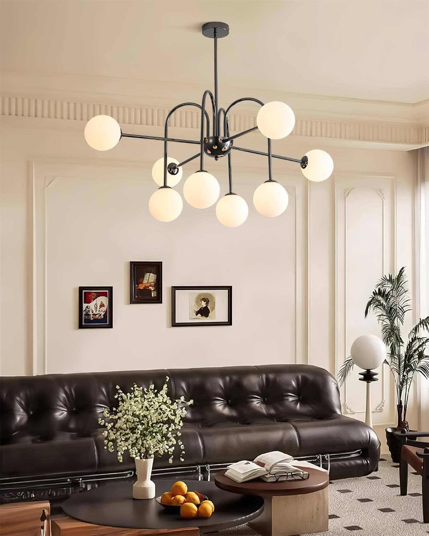 Chandelier Black Metal Arches Glass Globes Minimalist - Neutralighting