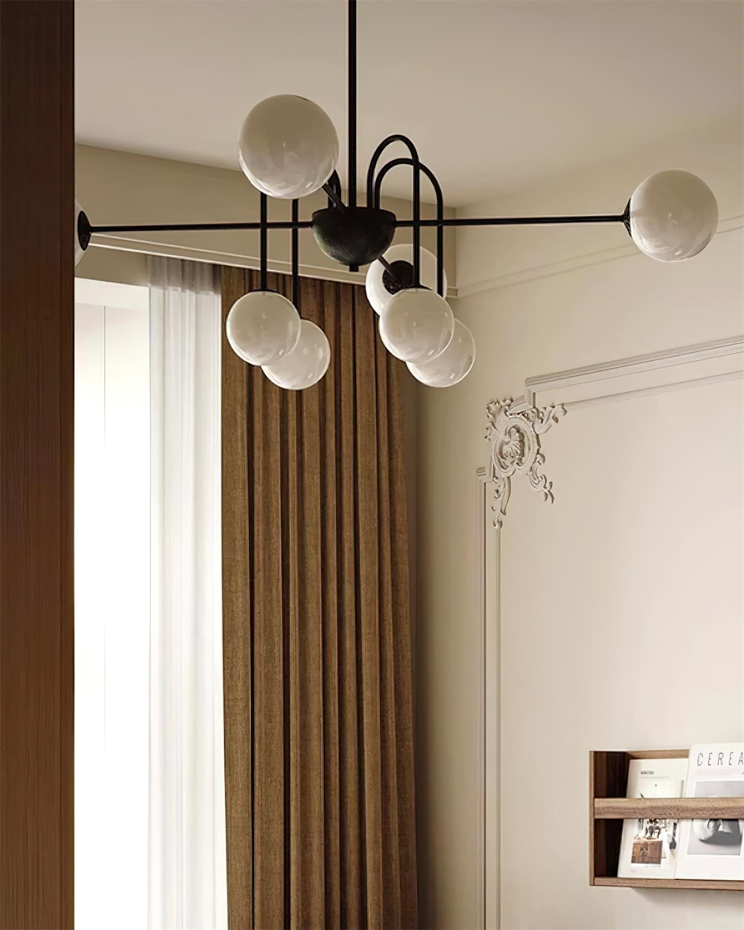 Chandelier Black Metal Arches Glass Globes Minimalist - Neutralighting
