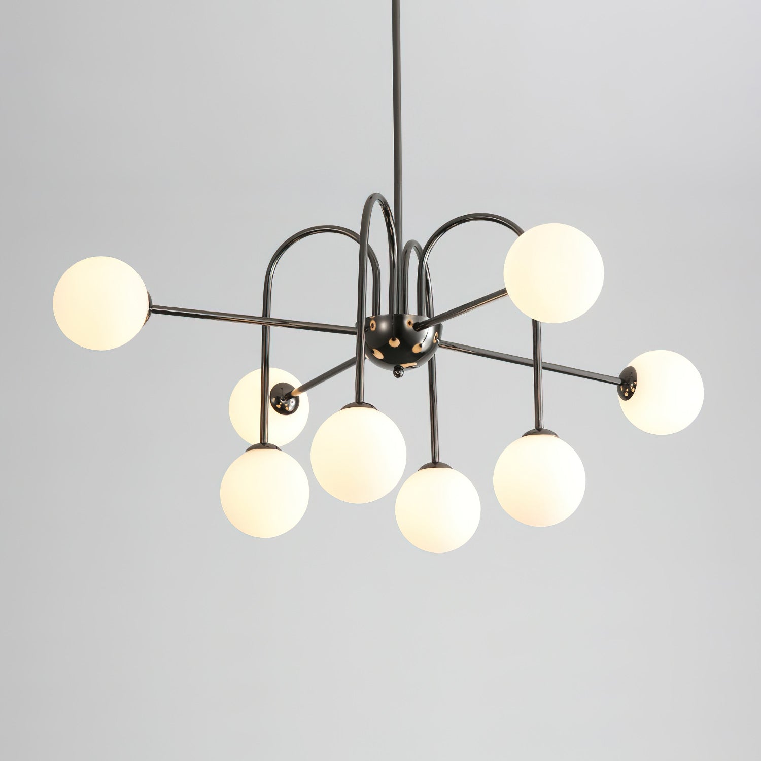 Chandelier Black Metal Arches Glass Globes Minimalist - Neutralighting