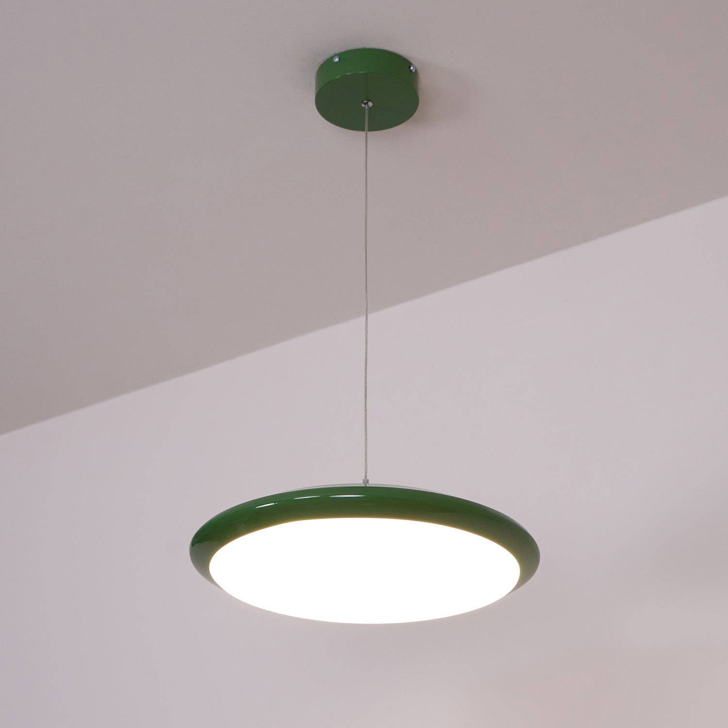 Pendant Lamp White Disc Green Trim Red Bold - Neutralighting
