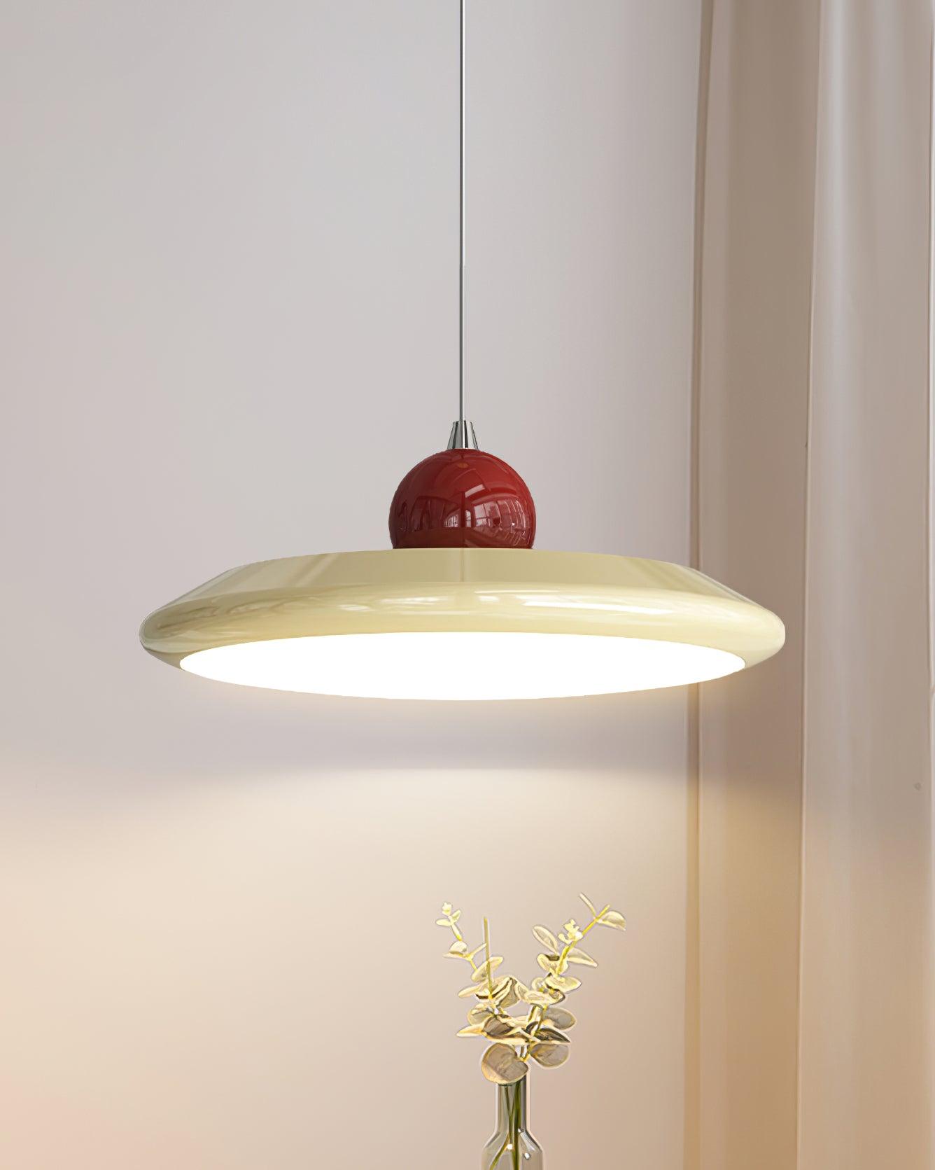 Pendant Lamp White Disc Green Trim Red Bold - Neutralighting
