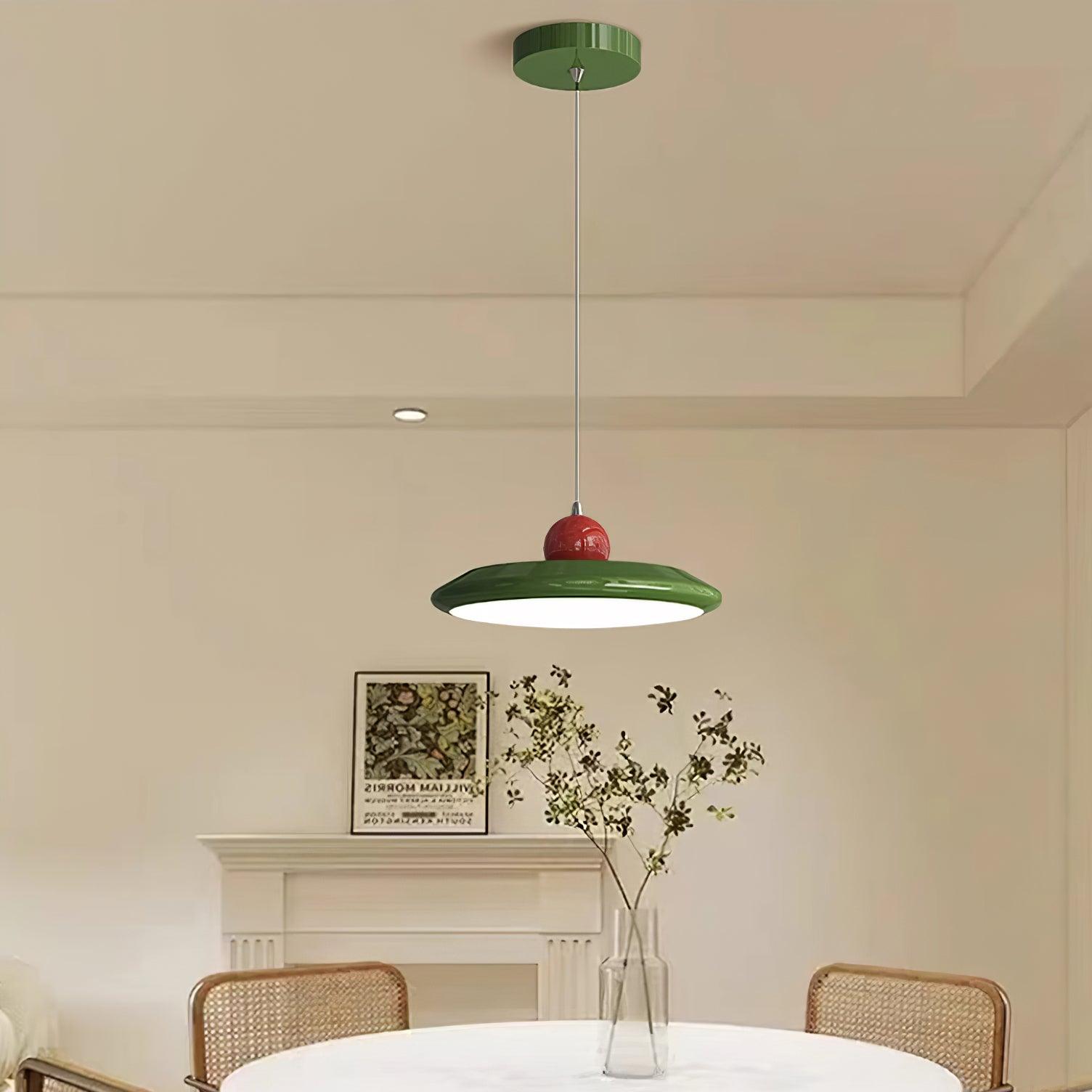 Pendant Lamp White Disc Green Trim Red Bold - Neutralighting