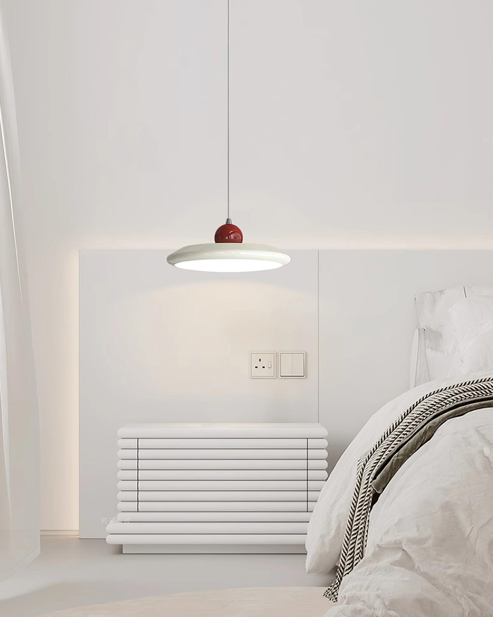 Pendant Lamp White Disc Green Trim Red Bold - Neutralighting