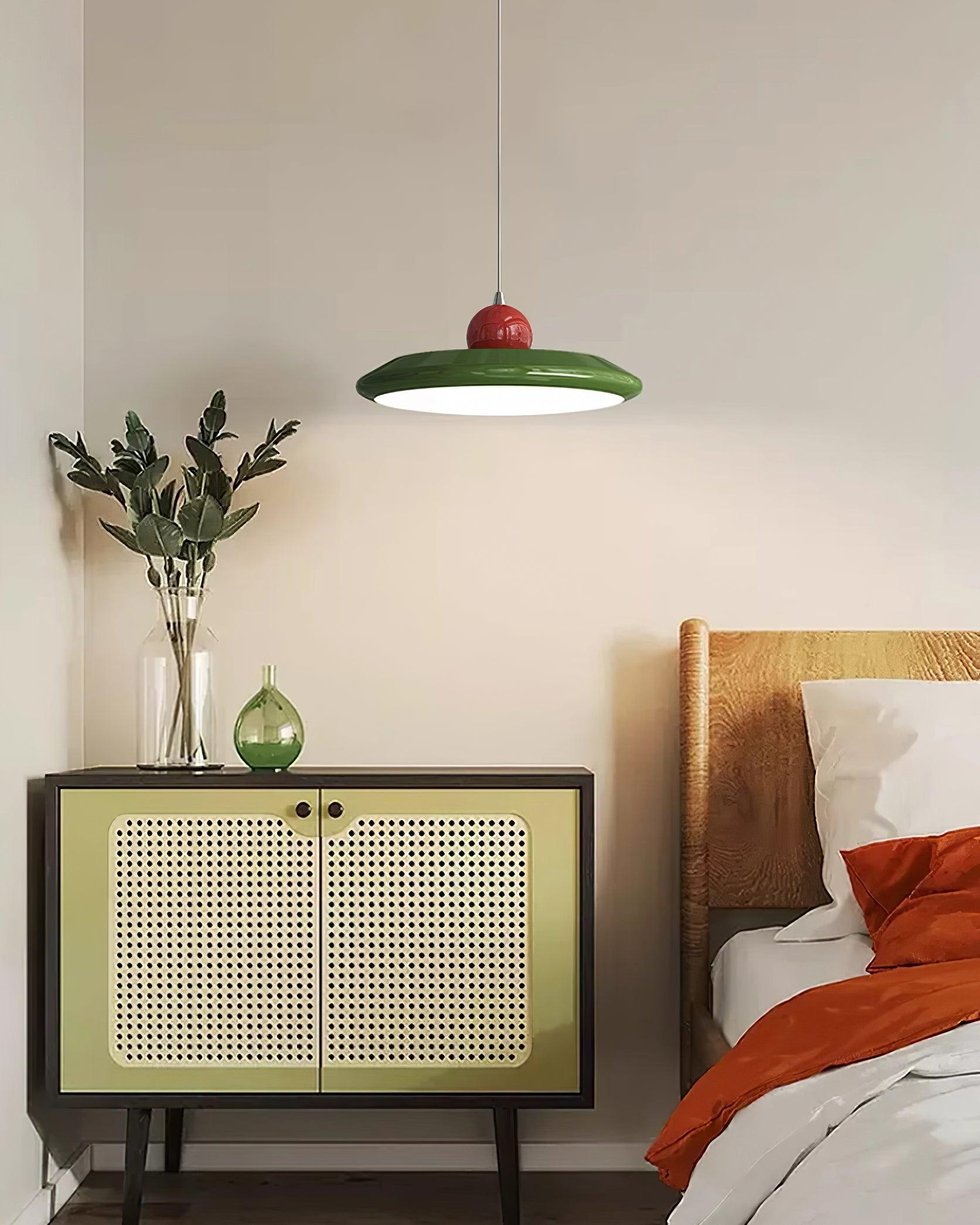 Pendant Lamp White Disc Green Trim Red Bold - Neutralighting