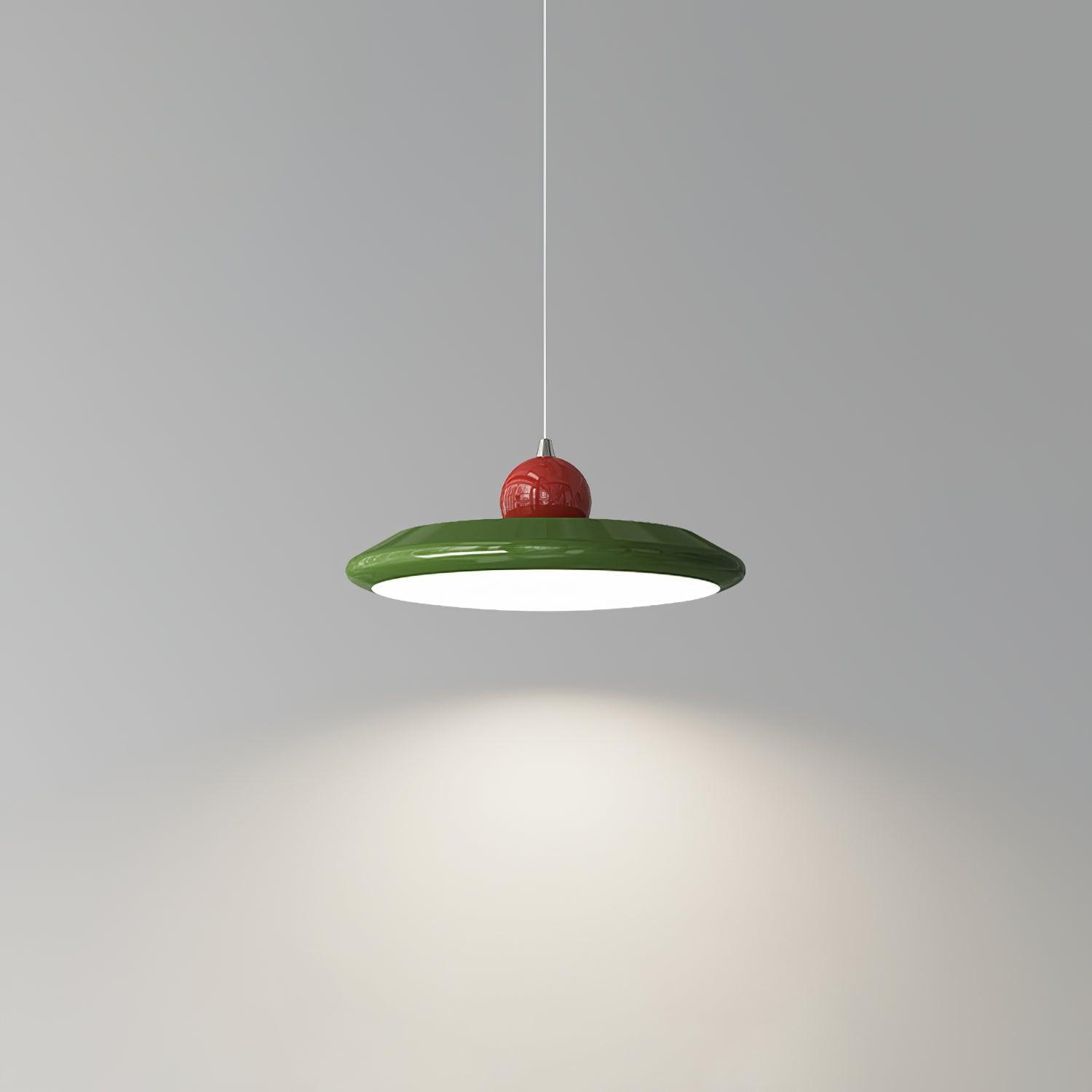 Pendant Lamp White Disc Green Trim Red Bold - Neutralighting