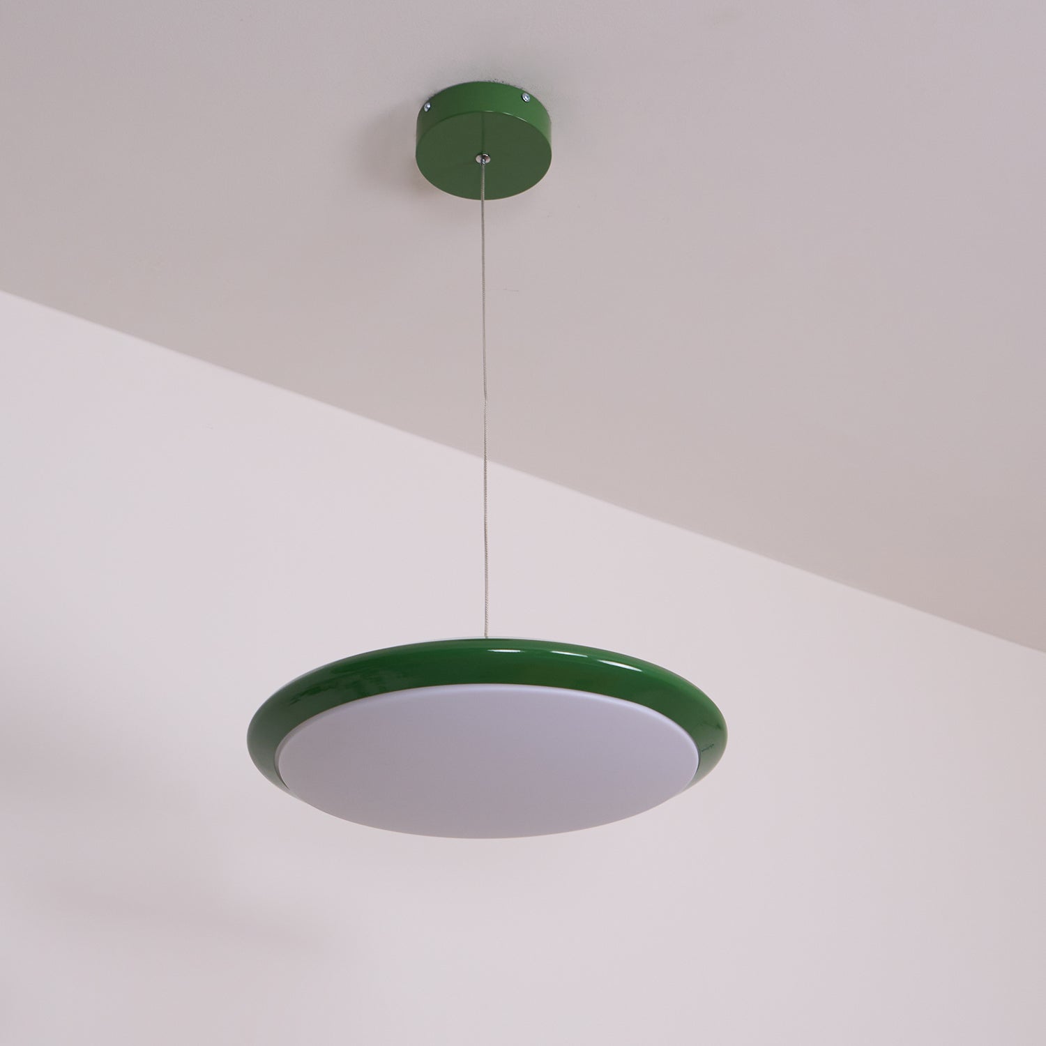 Pendant Lamp White Disc Green Trim Red Bold - Neutralighting