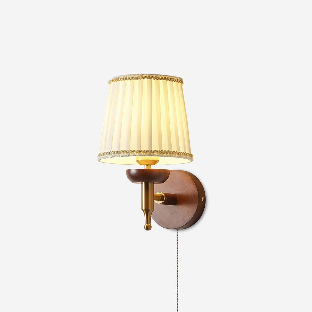 Wall Lamp Fabric Shade Modern Classic Gold Walnut Sconce Bedroom - Neutralighting