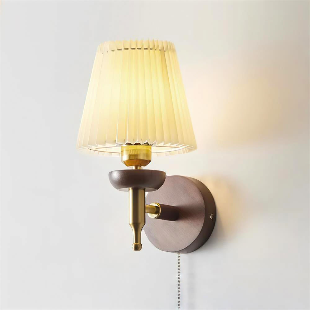 Wall Lamp Fabric Shade Modern Classic Gold Walnut Sconce Bedroom - Neutralighting