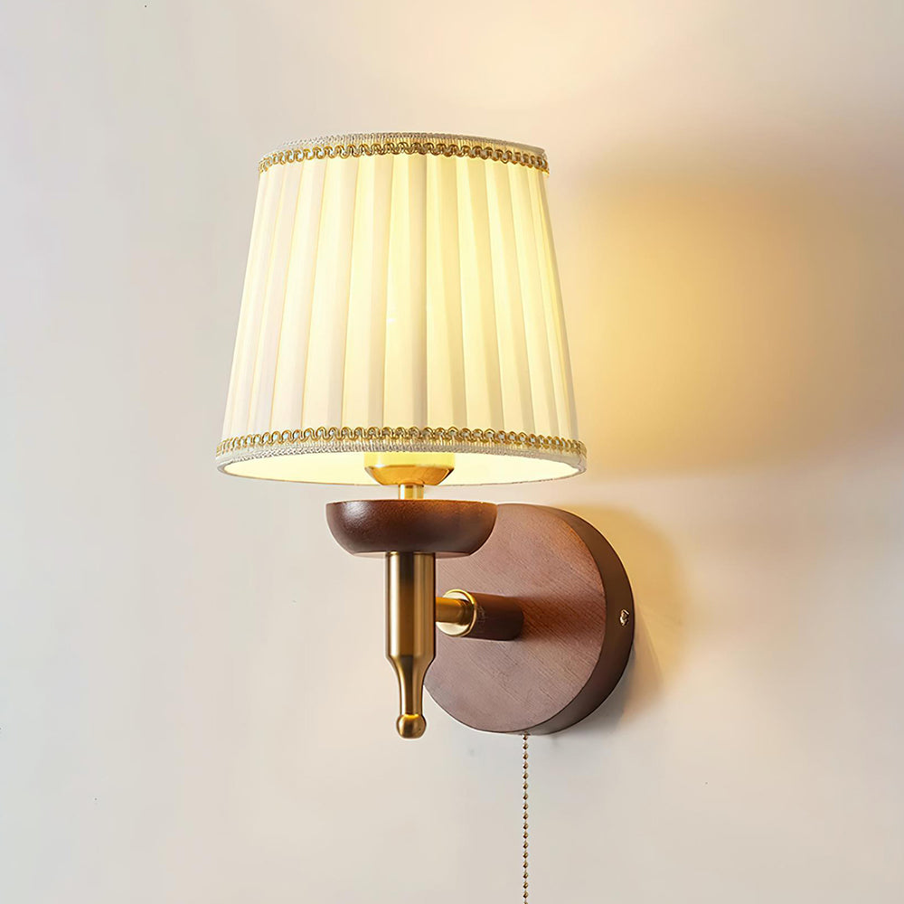 Wall Lamp Fabric Shade Modern Classic Gold Walnut Sconce Bedroom - Neutralighting