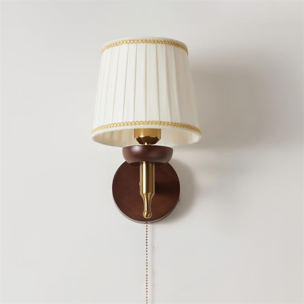 Wall Lamp Fabric Shade Modern Classic Gold Walnut Sconce Bedroom - Neutralighting
