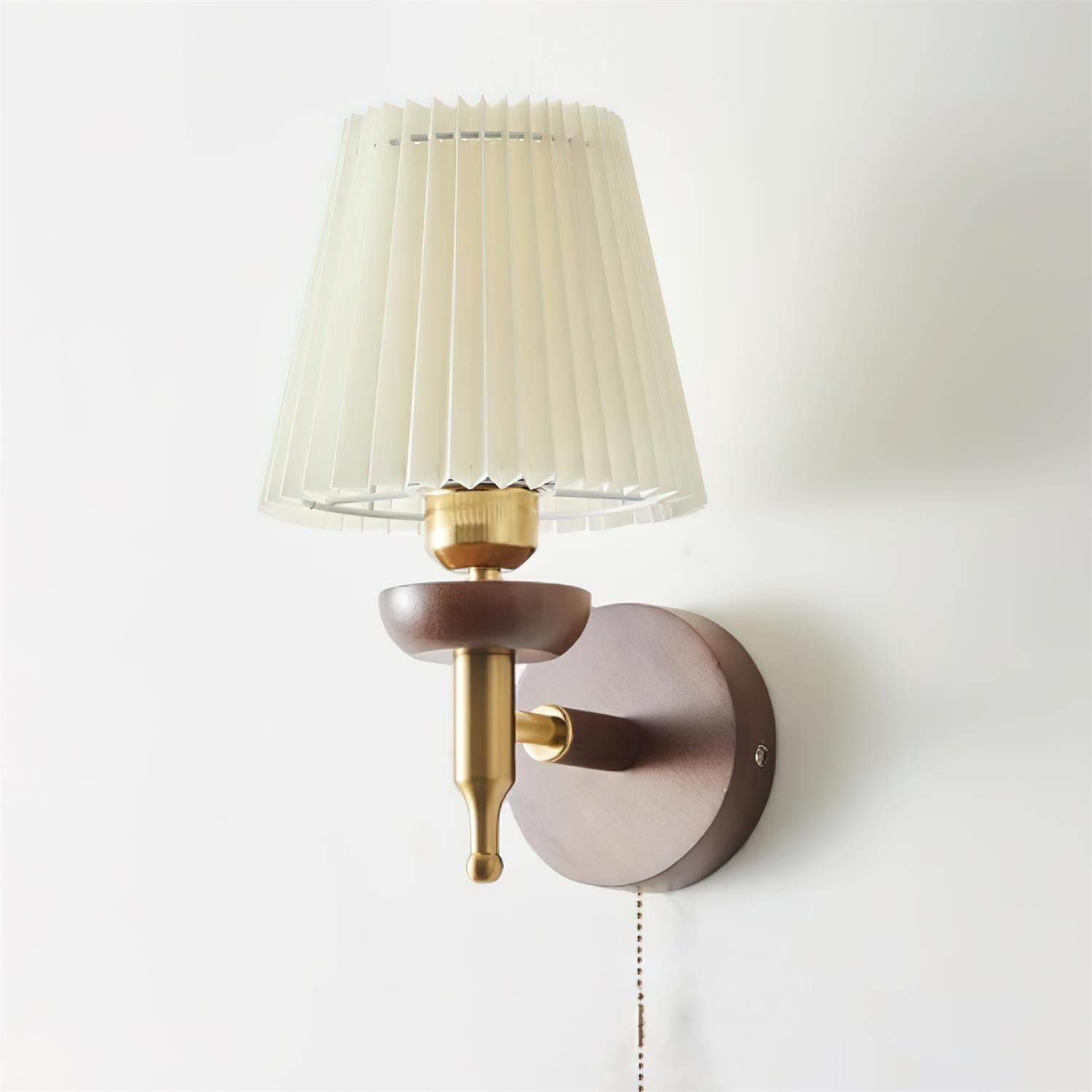 Wall Lamp Fabric Shade Modern Classic Gold Walnut Sconce Bedroom - Neutralighting