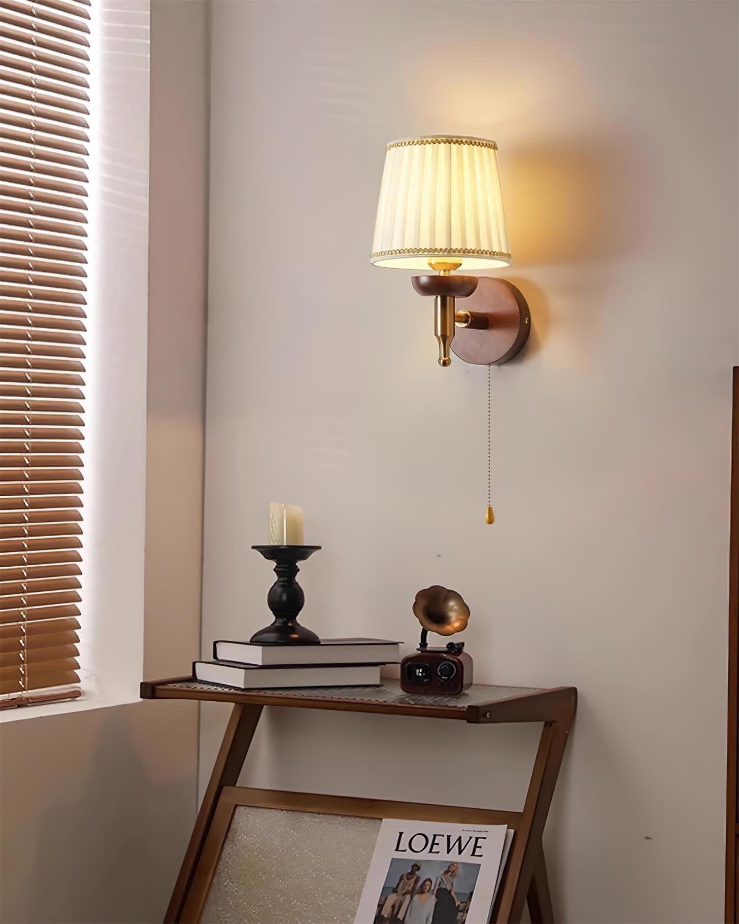 Wall Lamp Fabric Shade Modern Classic Gold Walnut Sconce Bedroom - Neutralighting