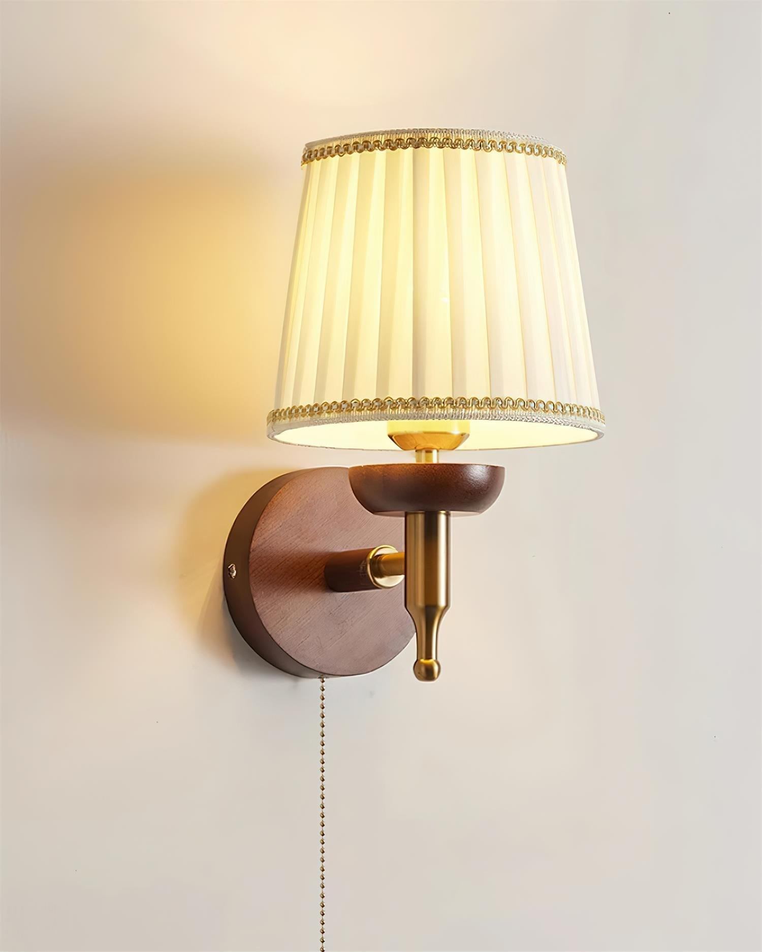 Wall Lamp Fabric Shade Modern Classic Gold Walnut Sconce Bedroom - Neutralighting
