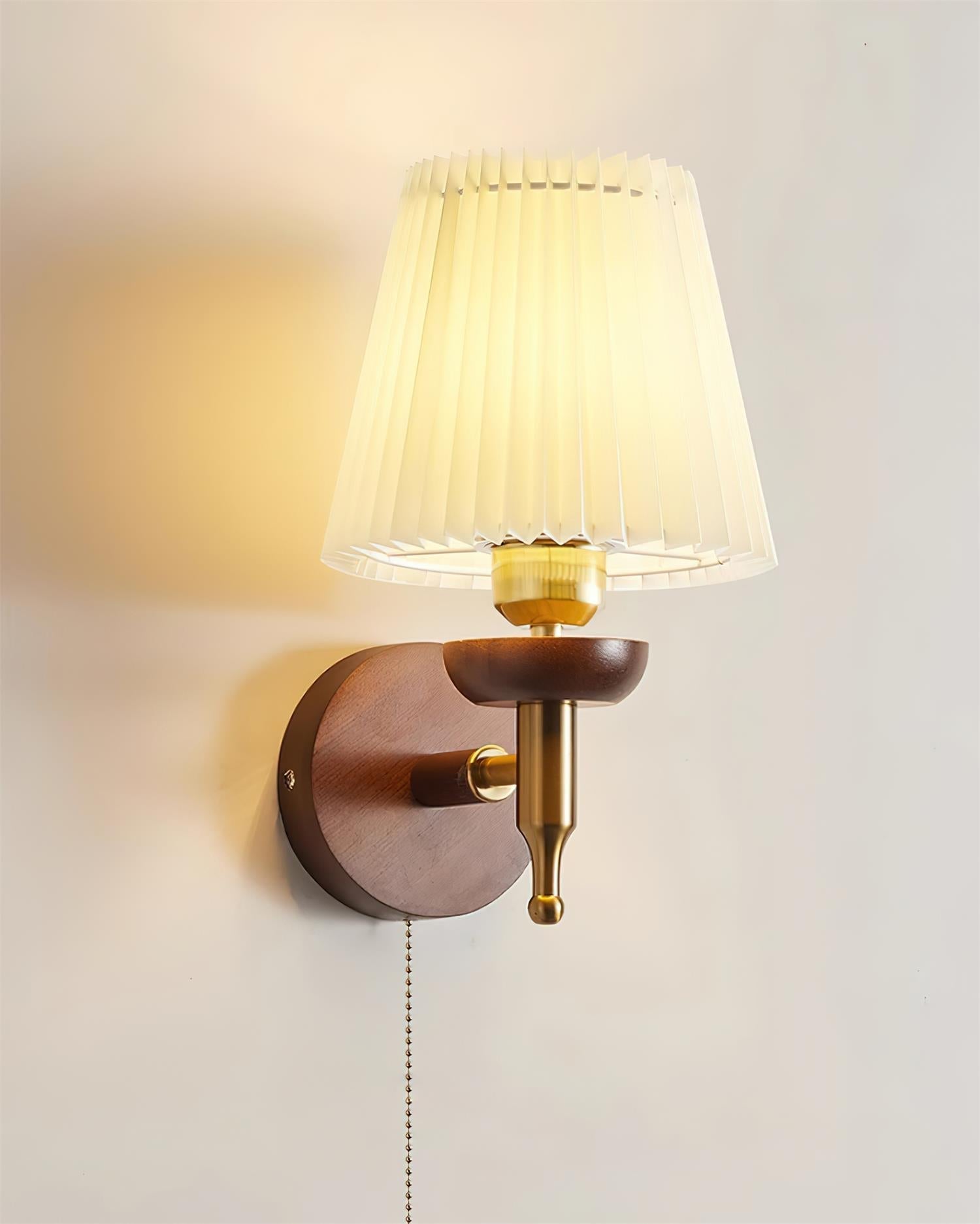 Wall Lamp Fabric Shade Modern Classic Gold Walnut Sconce Bedroom - Neutralighting