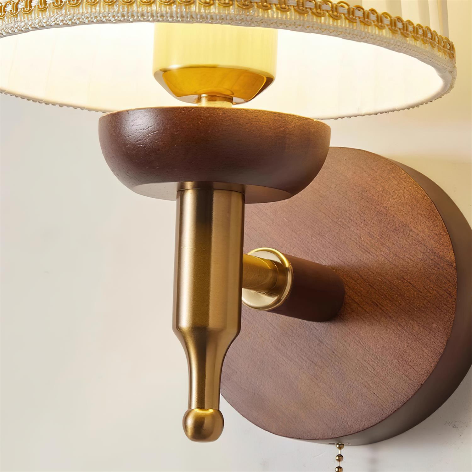 Wall Lamp Fabric Shade Modern Classic Gold Walnut Sconce Bedroom - Neutralighting