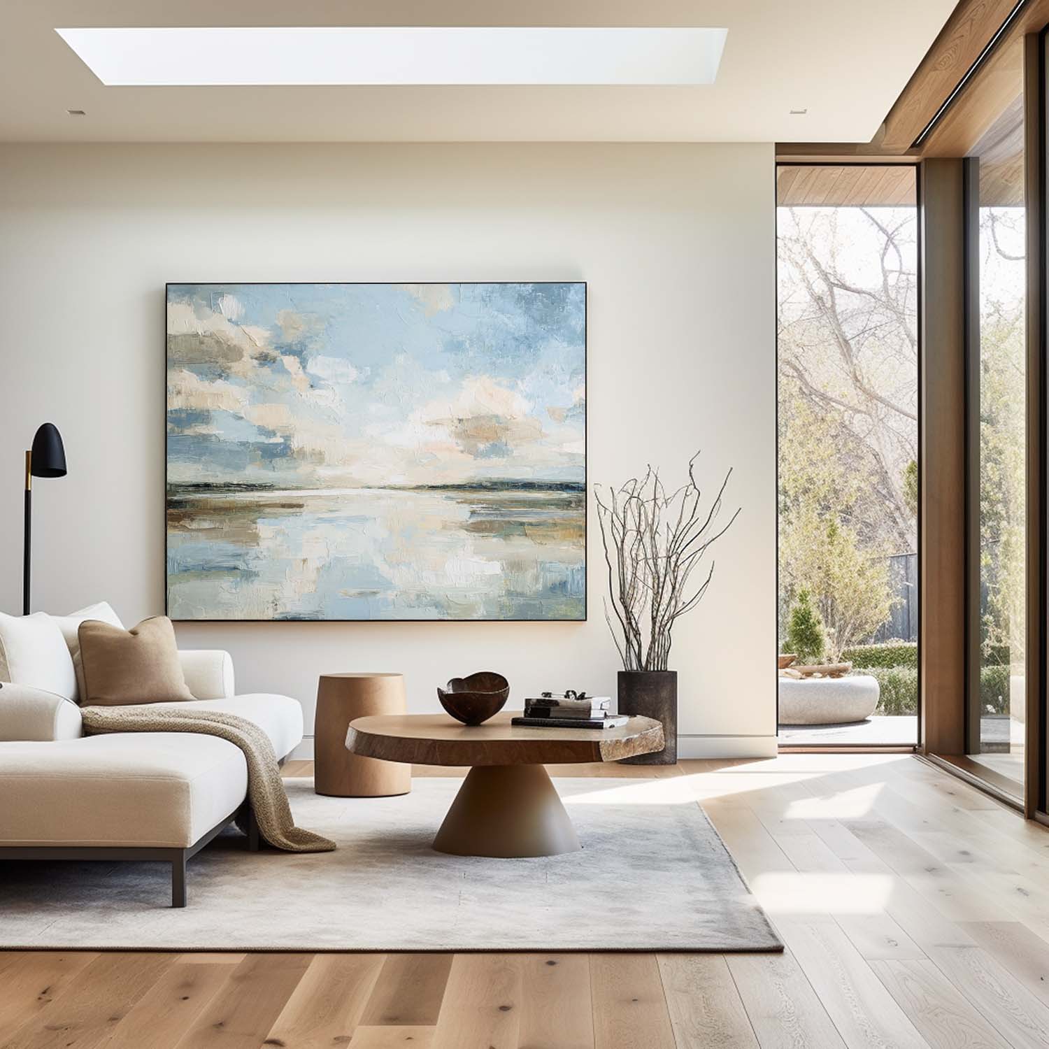 Blue‑Cream‑Beige Horizontal Impasto Abstract Coastal Seascape Artwork