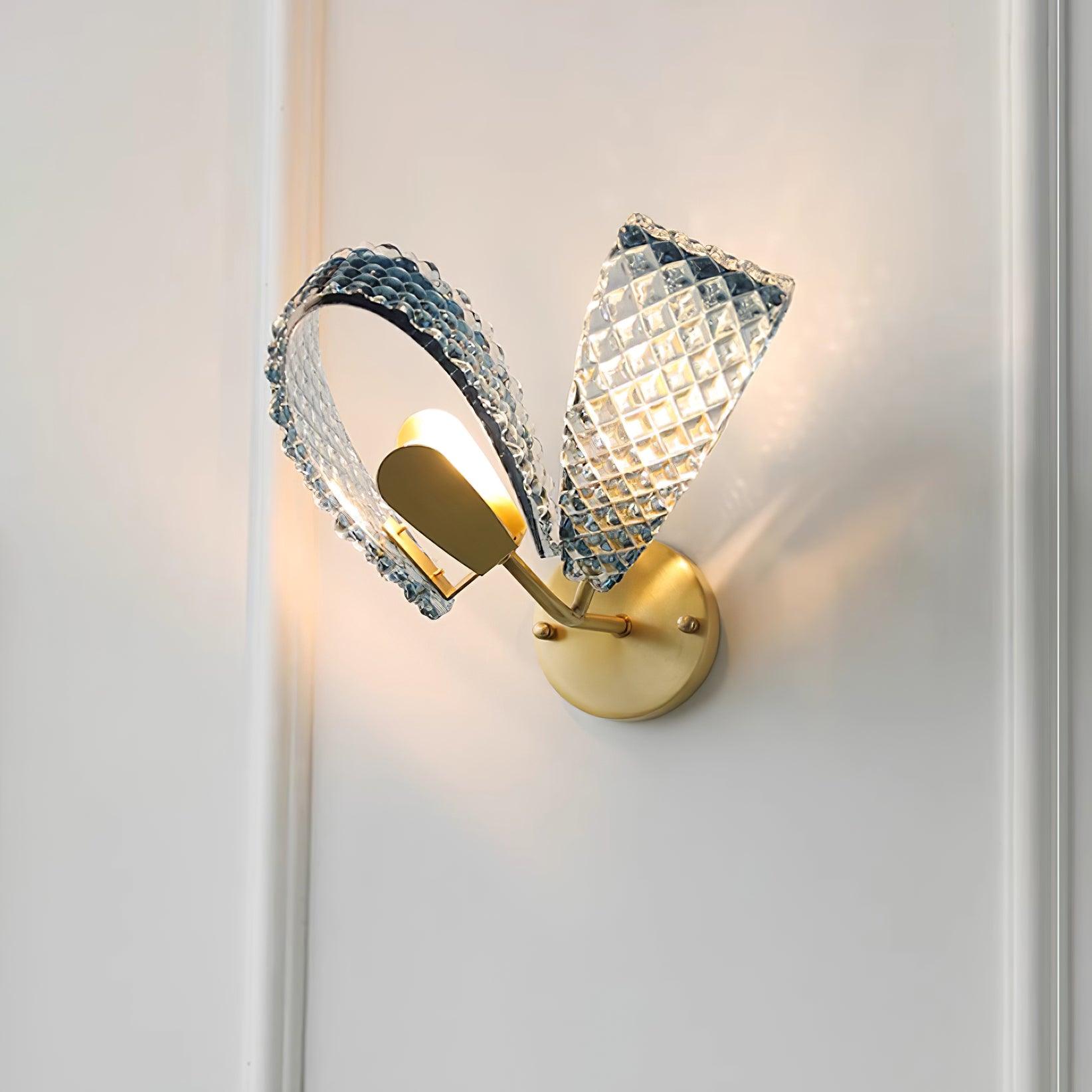 Wall Lamp Blue Ribbed Glass Ribbons Brass - Neutralighting