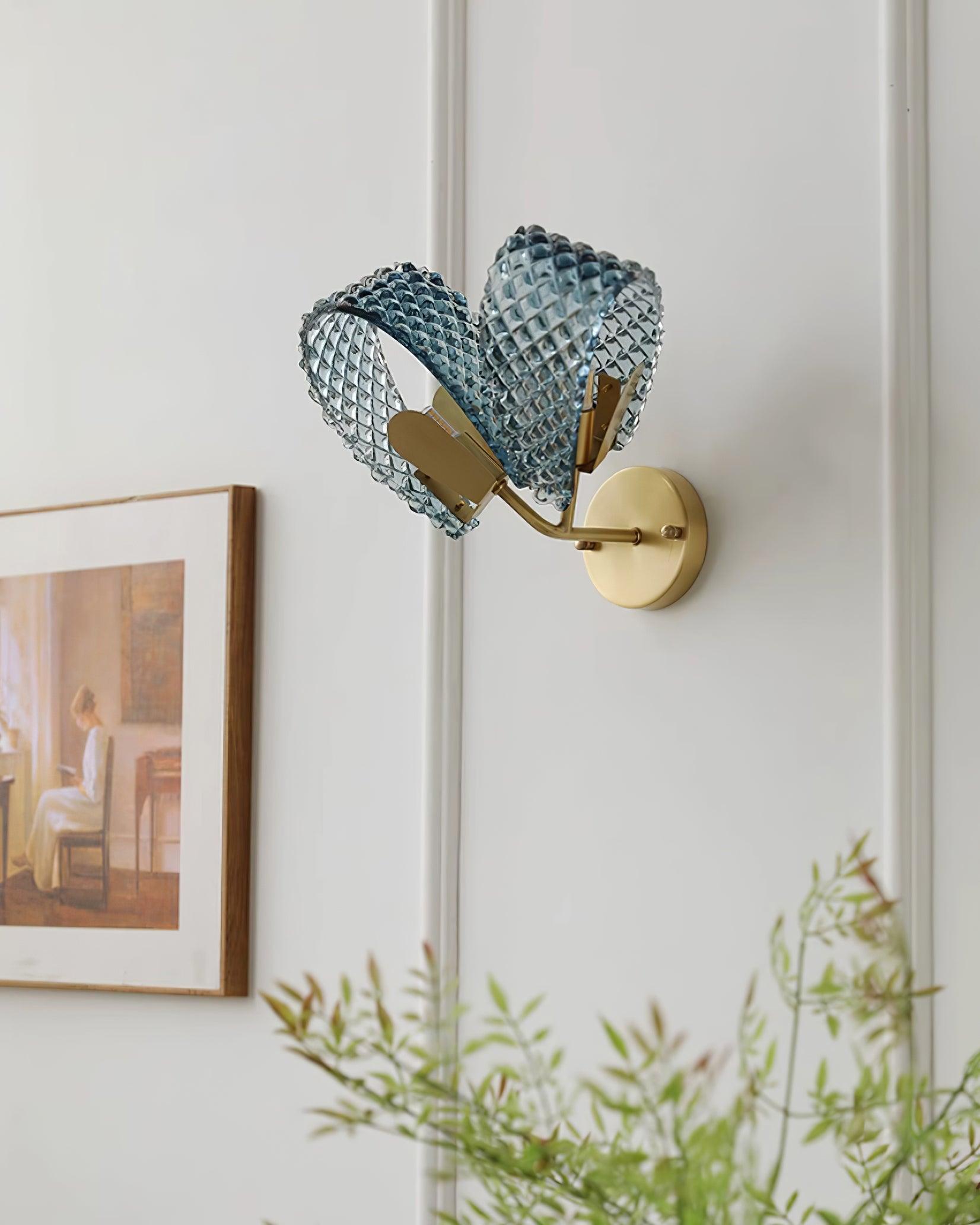 Wall Lamp Blue Ribbed Glass Ribbons Brass - Neutralighting