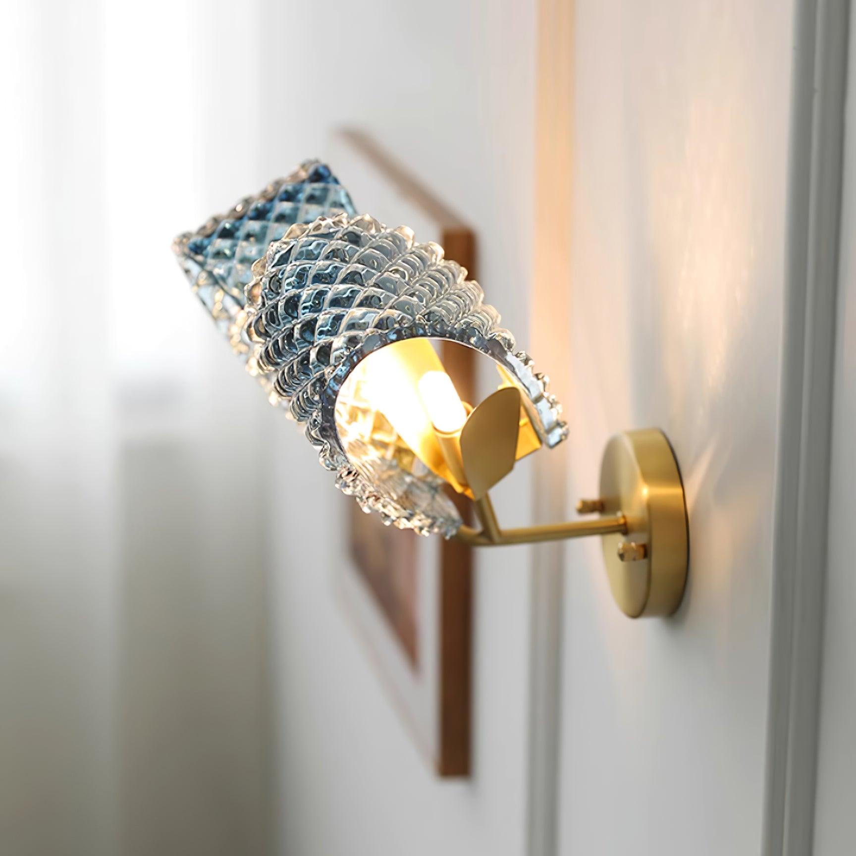 Wall Lamp Blue Ribbed Glass Ribbons Brass - Neutralighting