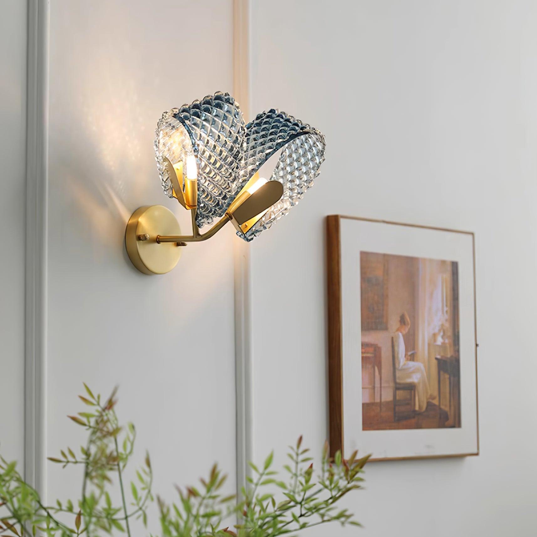 Wall Lamp Blue Ribbed Glass Ribbons Brass - Neutralighting