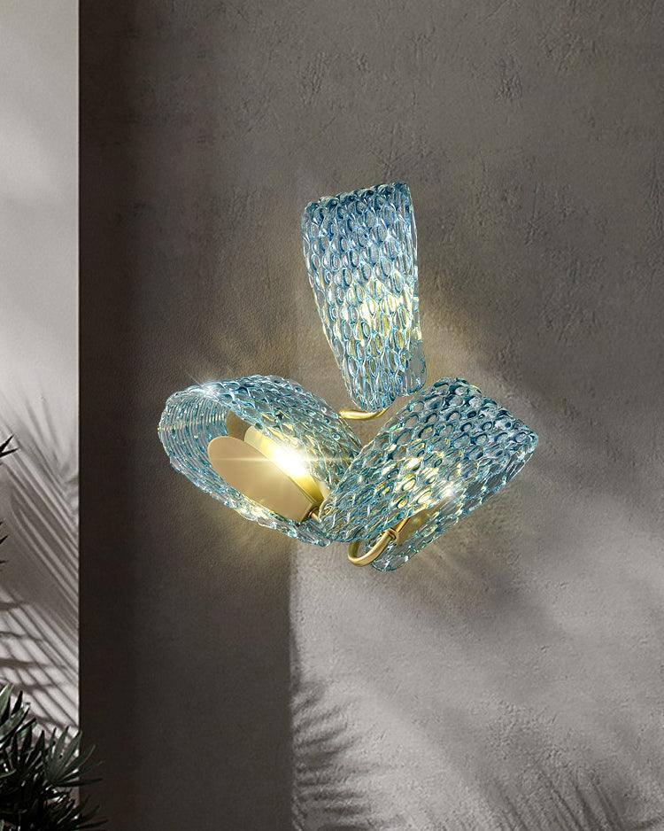 Wall Lamp Blue Ribbed Glass Ribbons Brass - Neutralighting