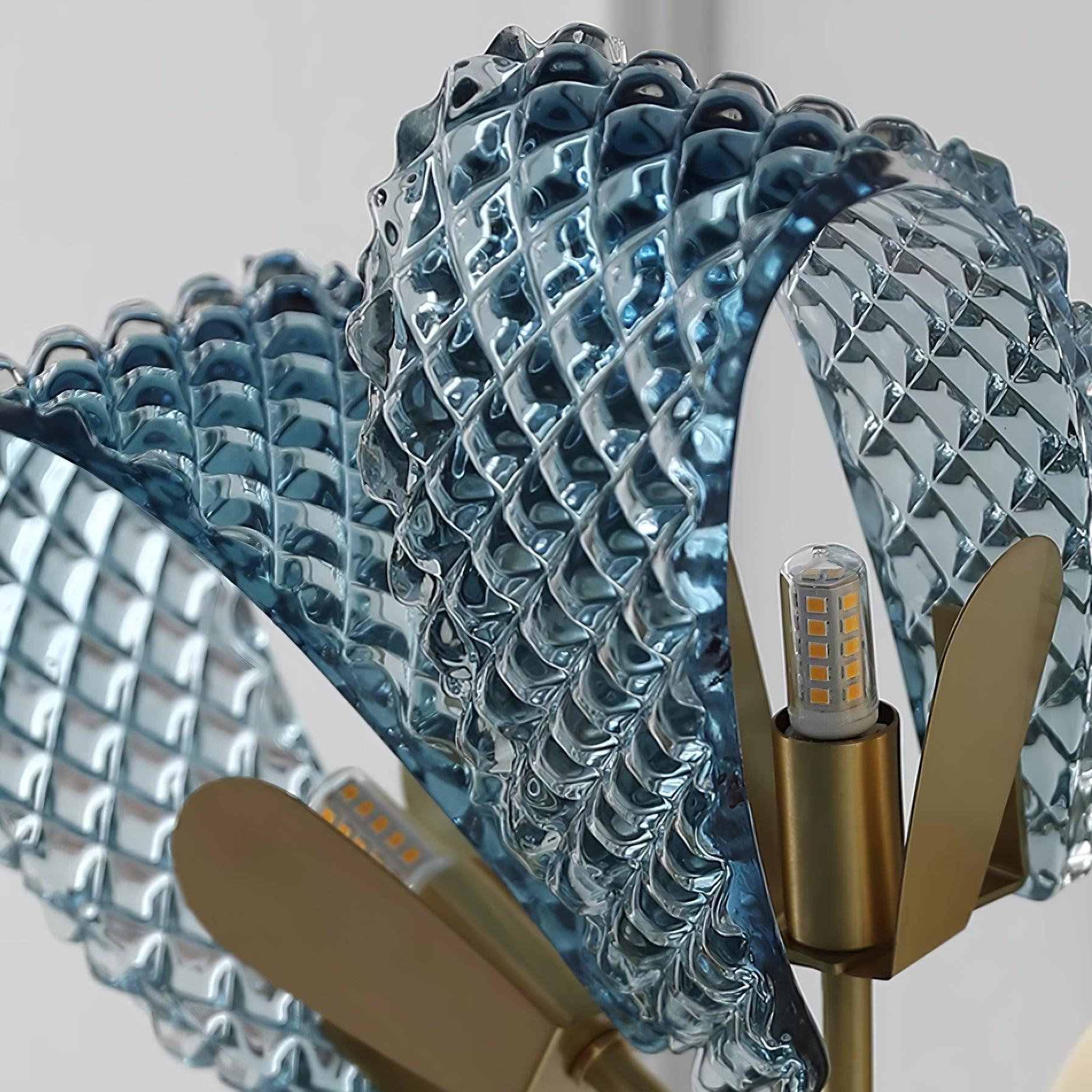 Wall Lamp Blue Ribbed Glass Ribbons Brass - Neutralighting