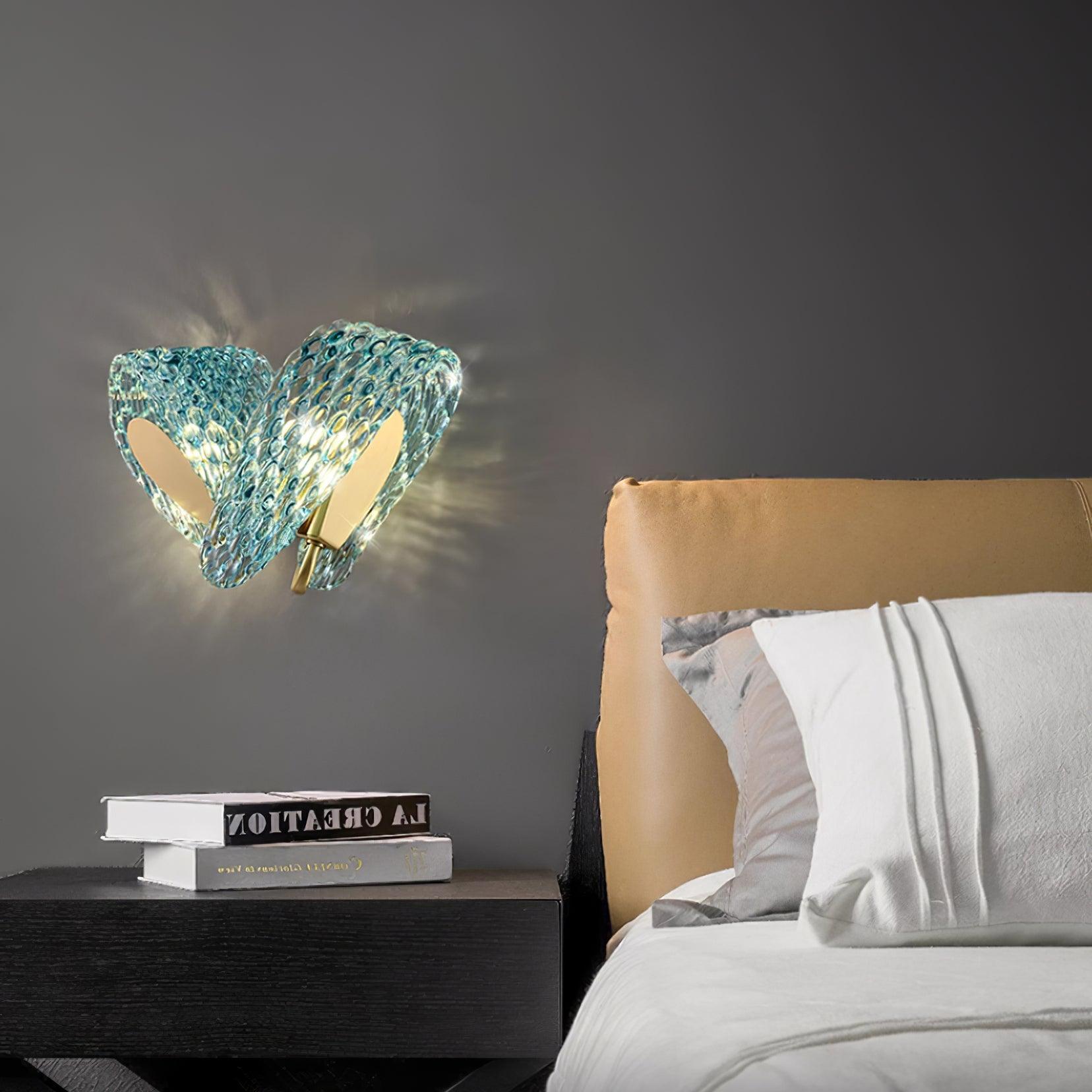Wall Lamp Blue Ribbed Glass Ribbons Brass - Neutralighting