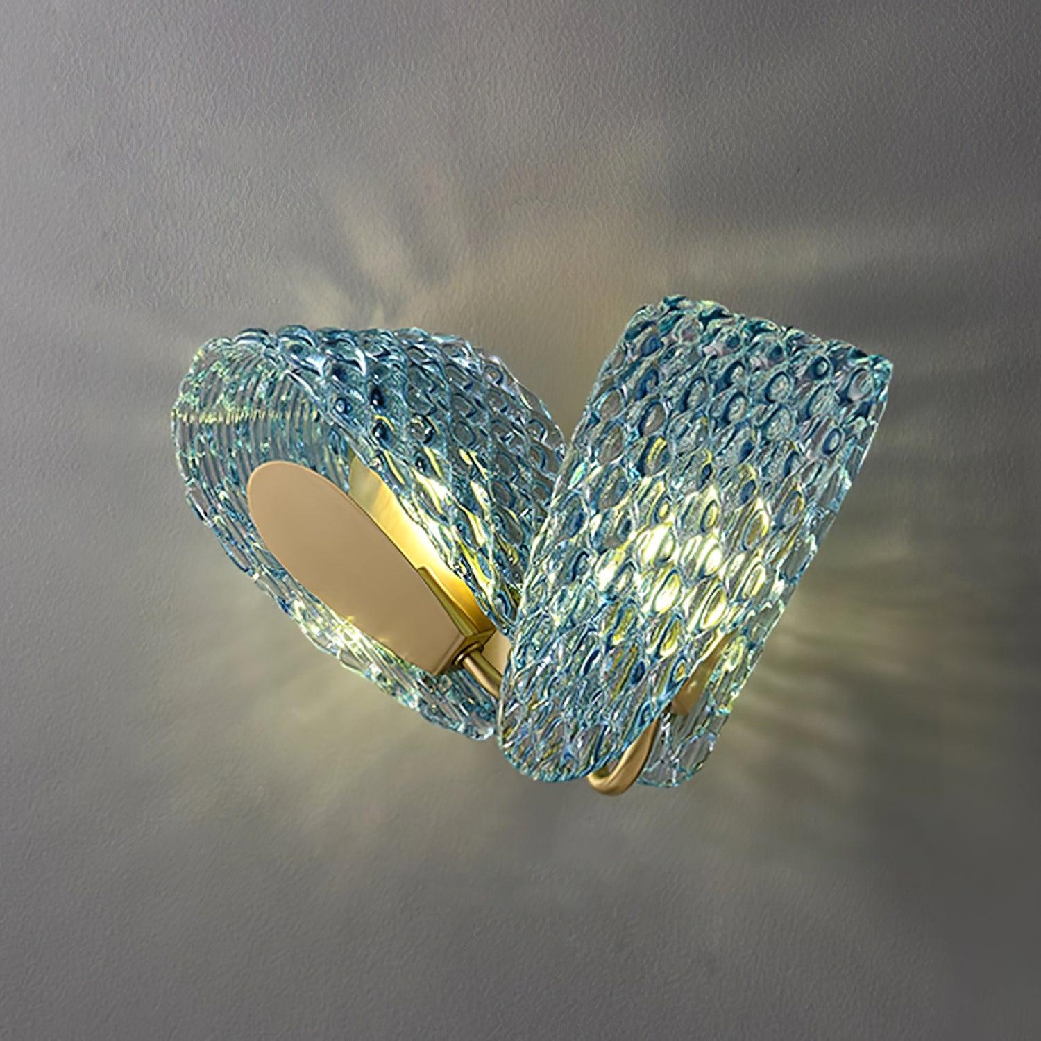 Wall Lamp Blue Ribbed Glass Ribbons Brass - Neutralighting