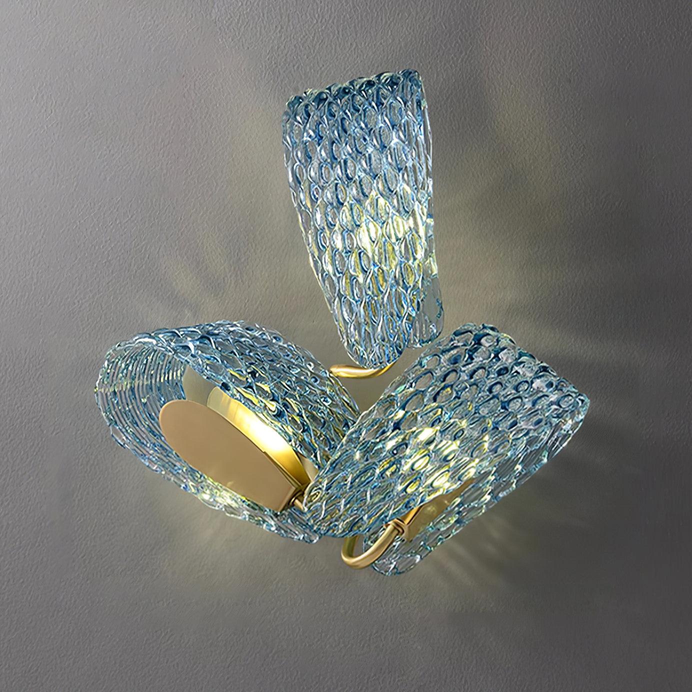 Wall Lamp Blue Ribbed Glass Ribbons Brass - Neutralighting