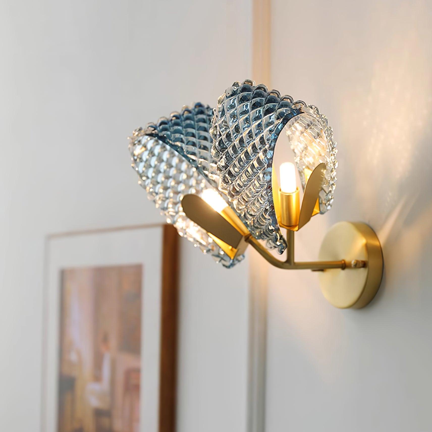 Wall Lamp Blue Ribbed Glass Ribbons Brass - Neutralighting