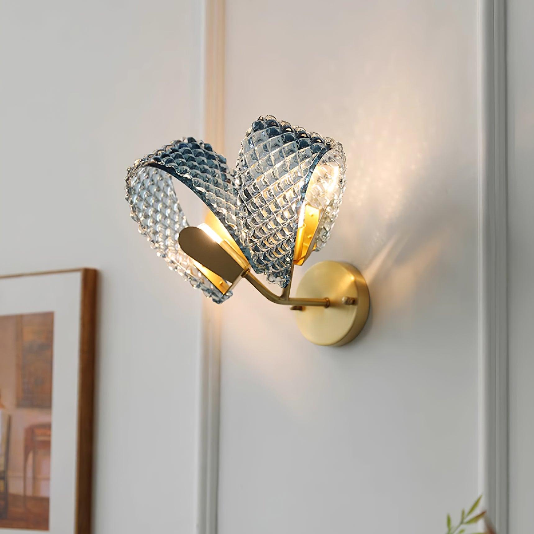 Wall Lamp Blue Ribbed Glass Ribbons Brass - Neutralighting