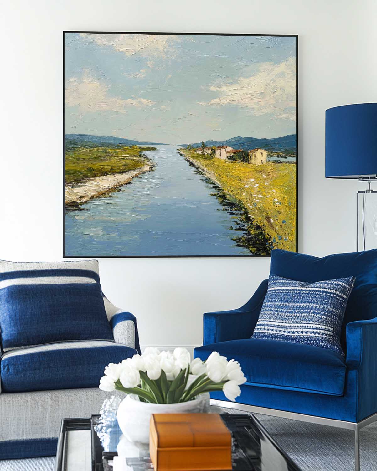 Textured Canal Landscape Oil Painting
