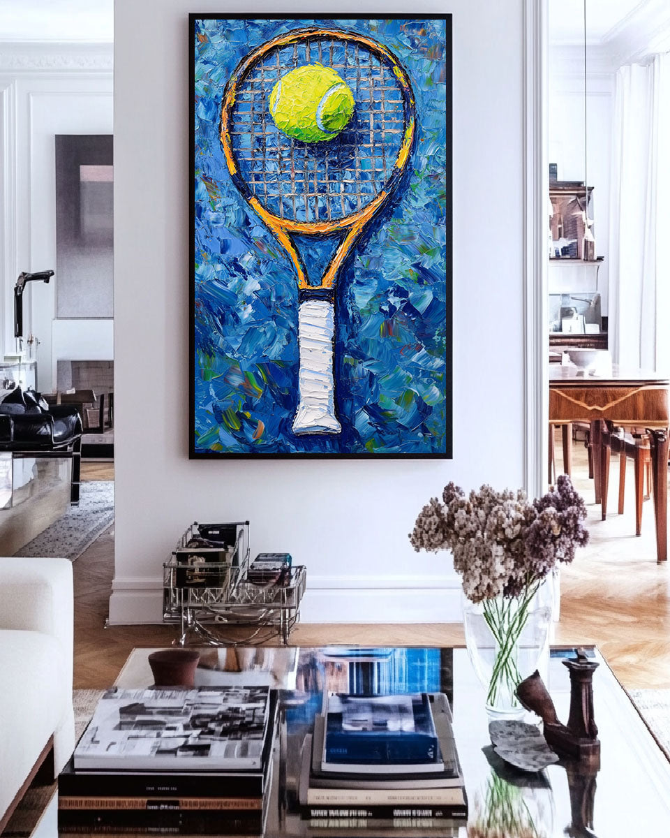 Blue‑Yellow Tall Tennis‑Racket Vibrant‑Sport Artwork