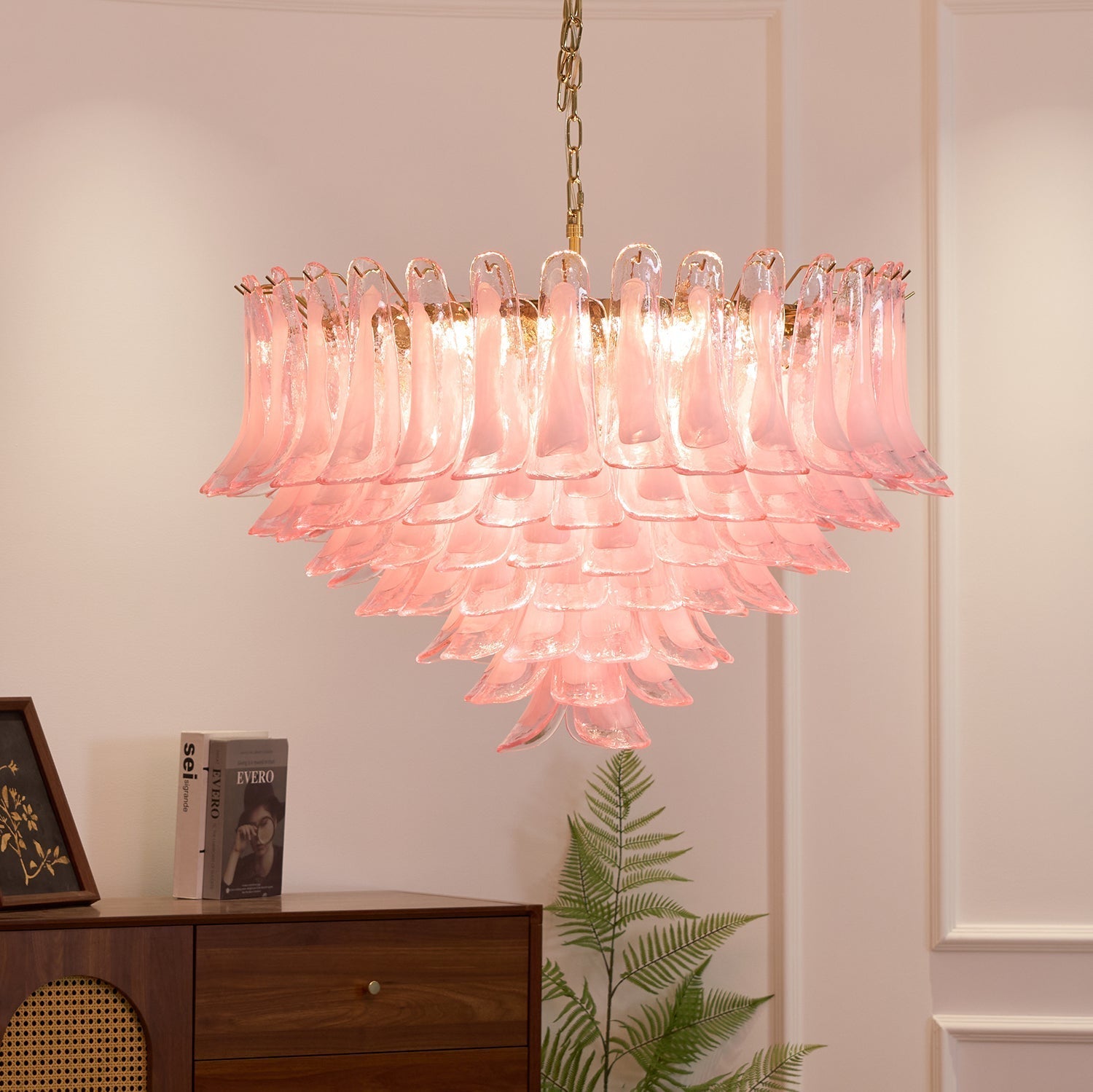 Aurora Chandelier Blush Pink Murano Glass Petals Elegant