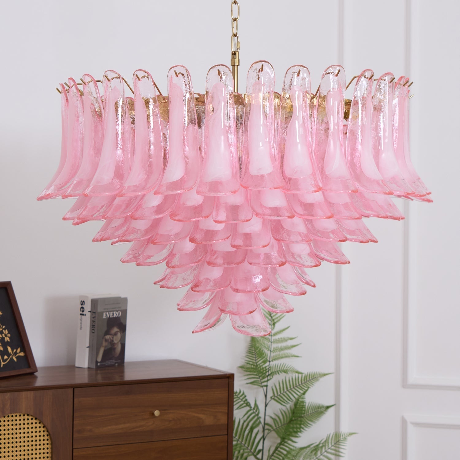 Aurora Chandelier Blush Pink Murano Glass Petals Elegant