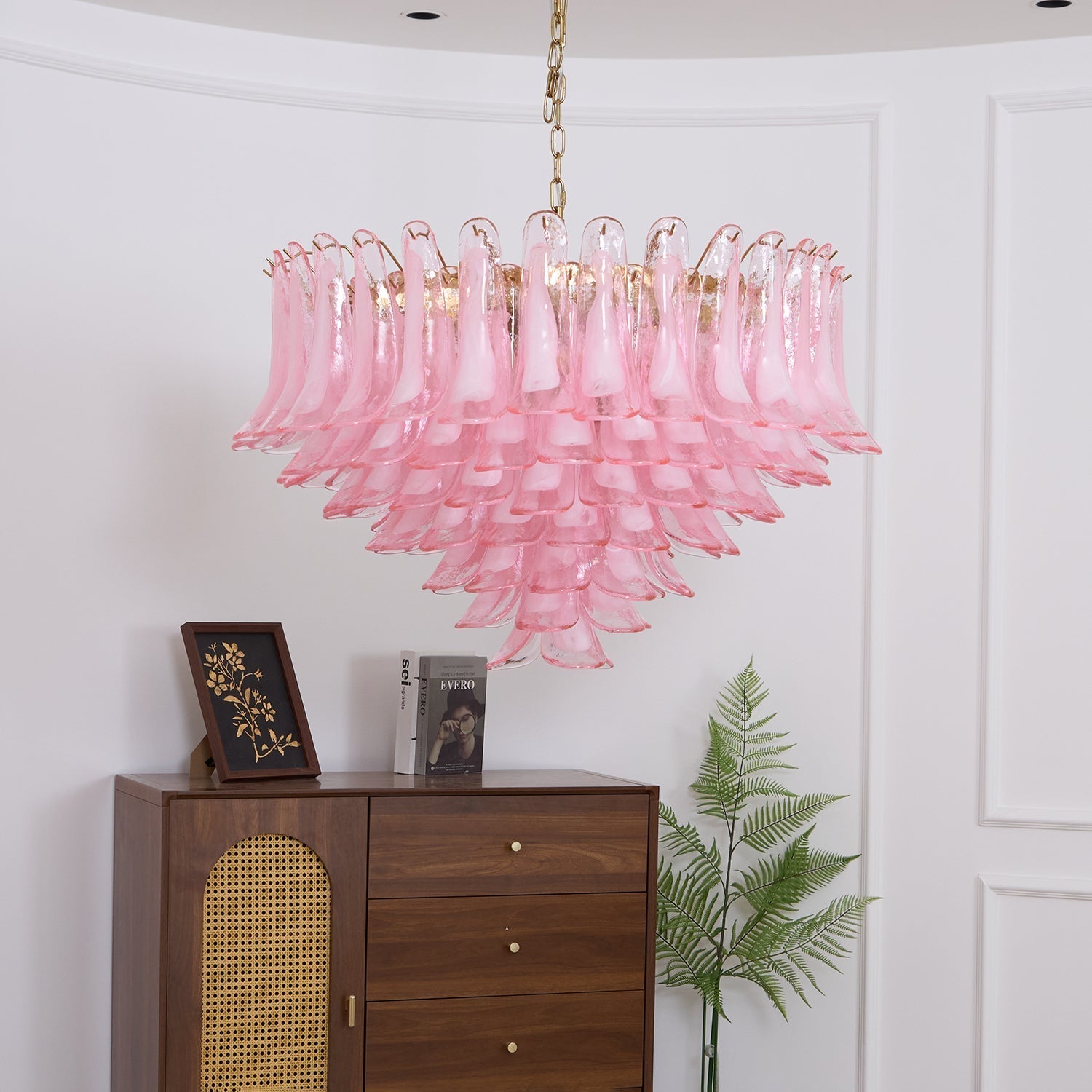 Aurora Chandelier Blush Pink Murano Glass Petals Elegant