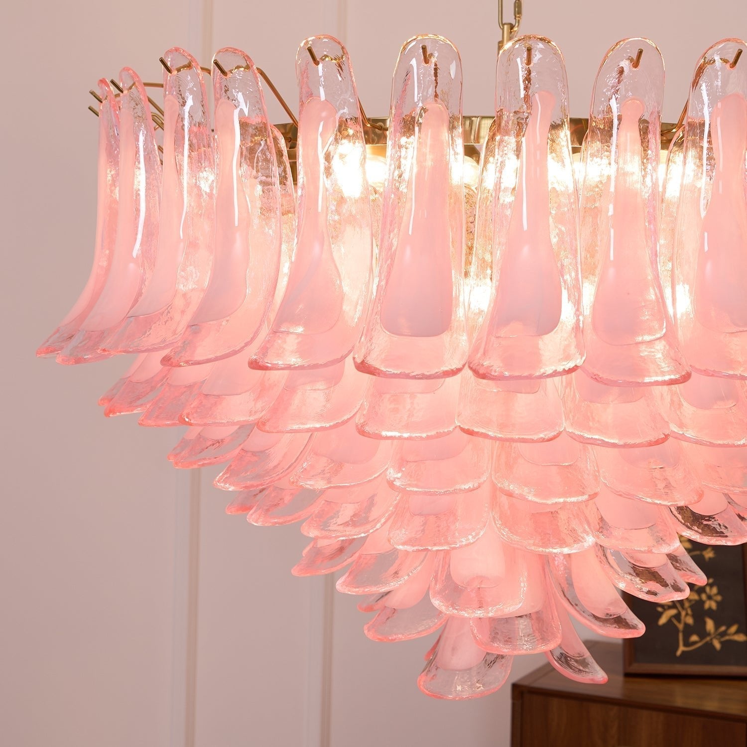 Aurora Chandelier Blush Pink Murano Glass Petals Elegant
