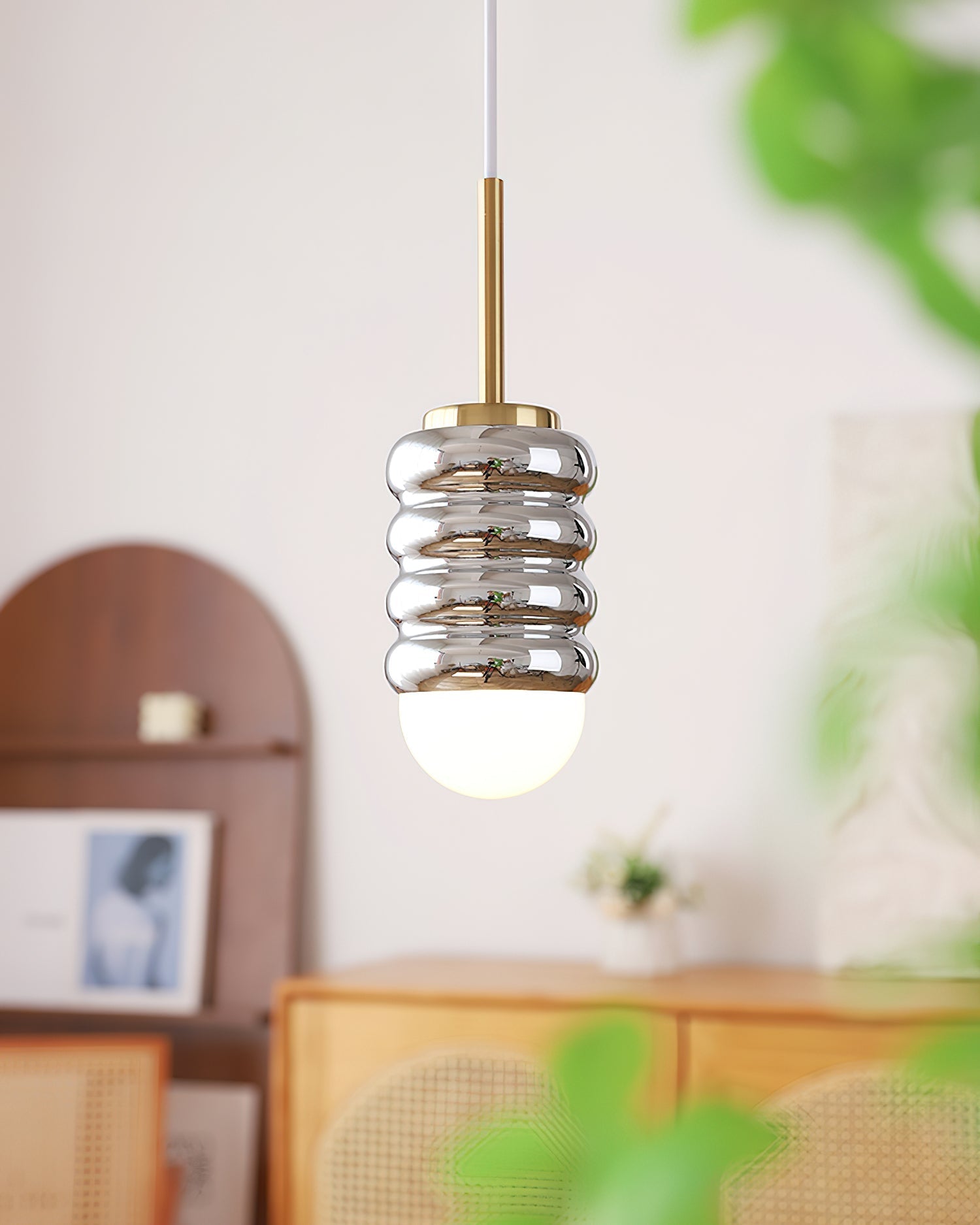Pendant Light Ribbed Ceramic Brass Midcentury - Neutralighting