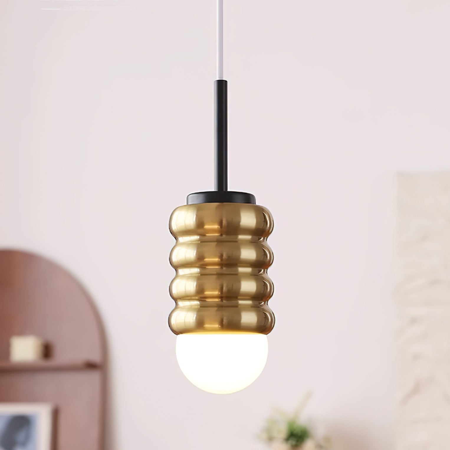 Pendant Light Ribbed Ceramic Brass Midcentury - Neutralighting