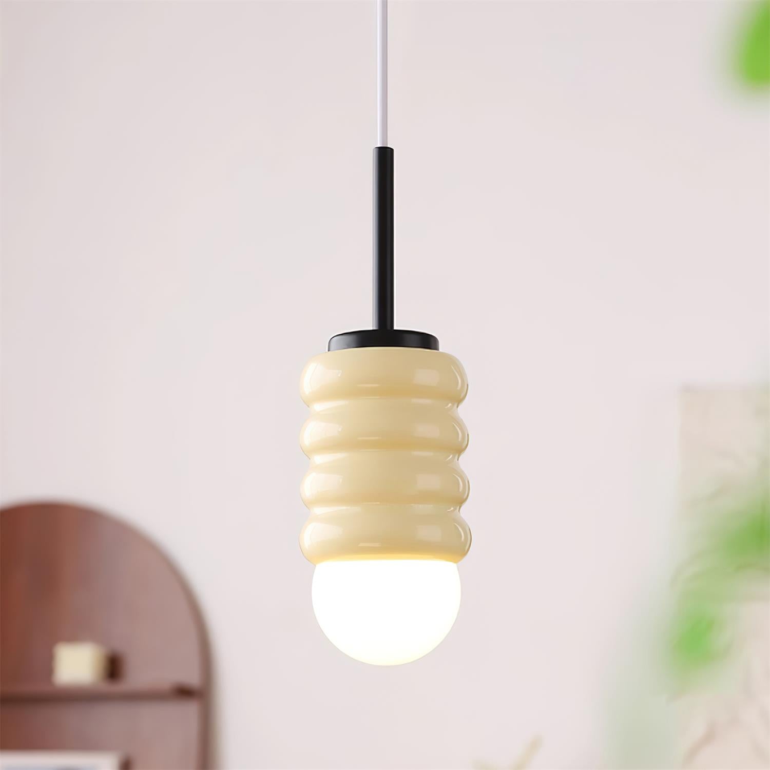Pendant Light Ribbed Ceramic Brass Midcentury - Neutralighting