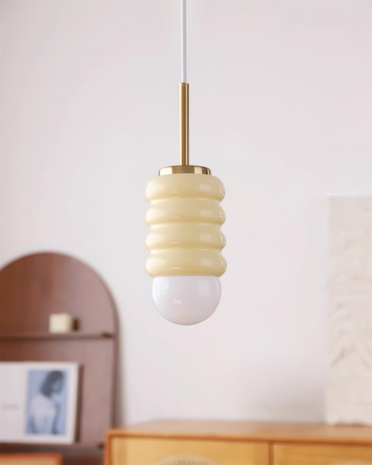 Pendant Light Ribbed Ceramic Brass Midcentury - Neutralighting