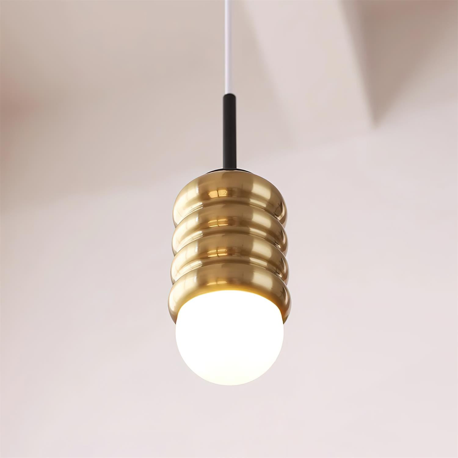 Pendant Light Ribbed Ceramic Brass Midcentury - Neutralighting