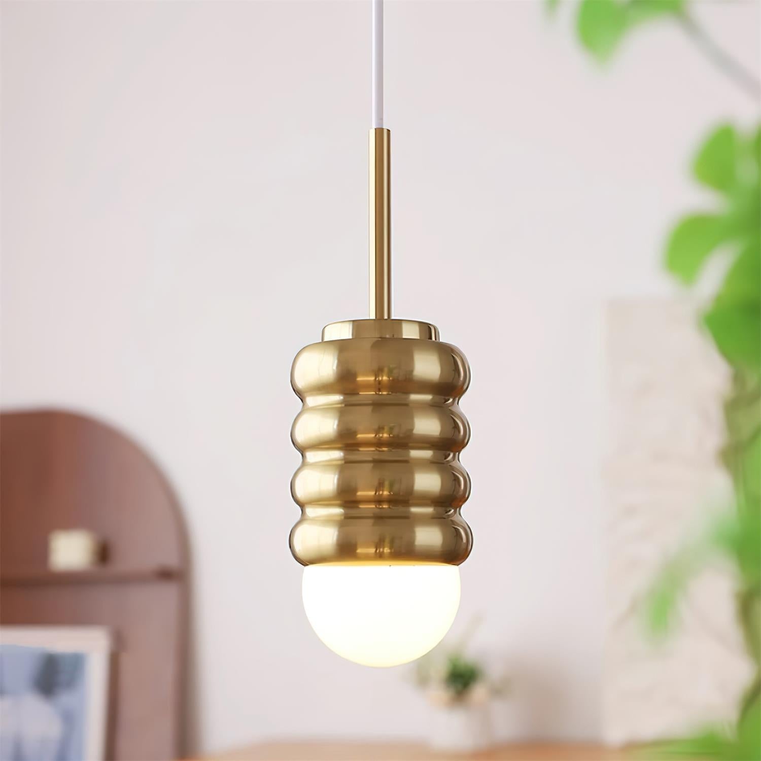 Pendant Light Ribbed Ceramic Brass Midcentury - Neutralighting
