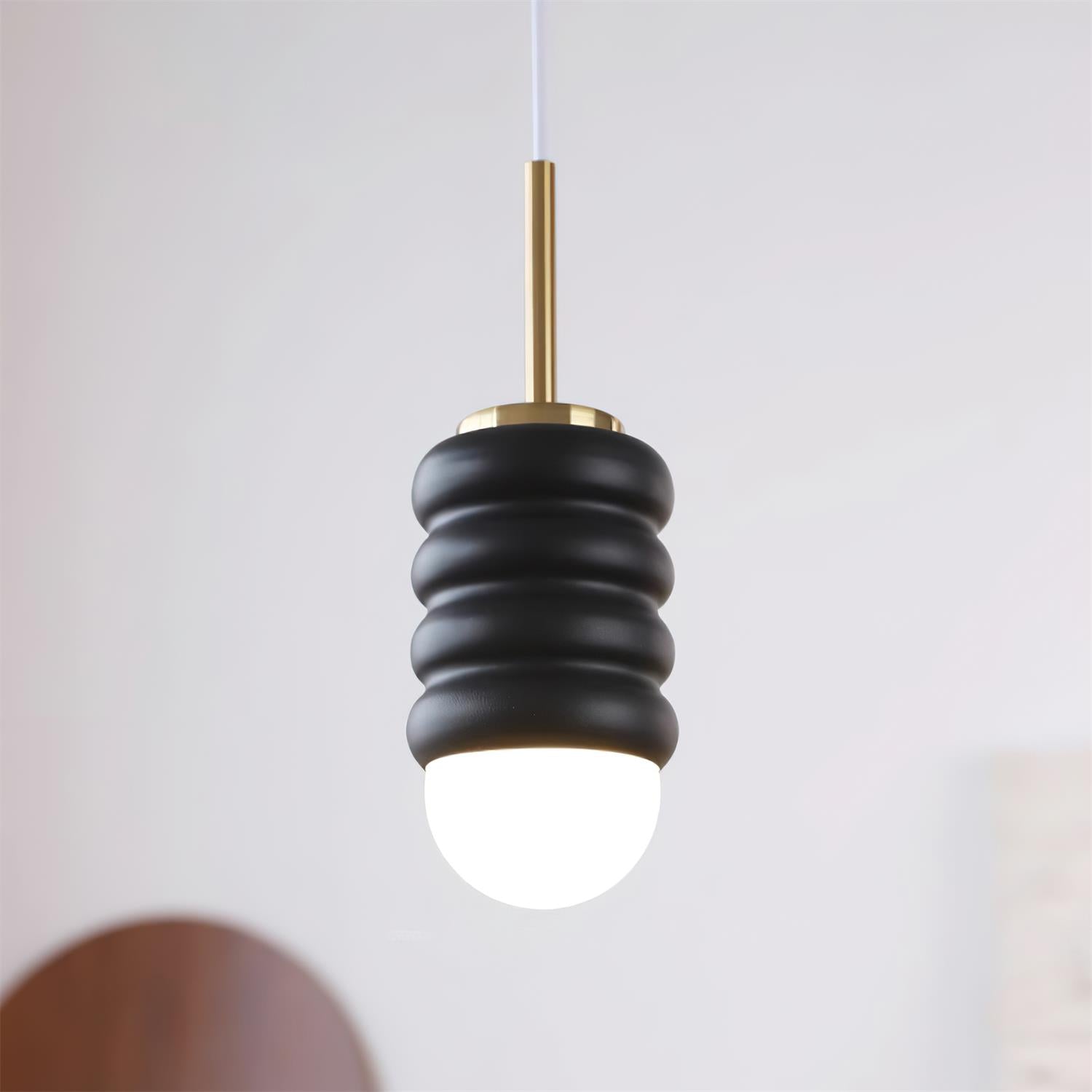 Pendant Light Ribbed Ceramic Brass Midcentury - Neutralighting