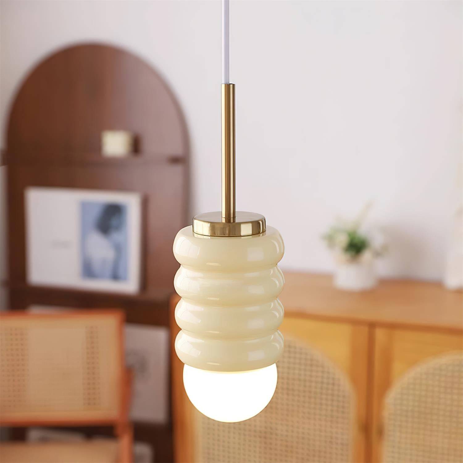 Pendant Light Ribbed Ceramic Brass Midcentury - Neutralighting